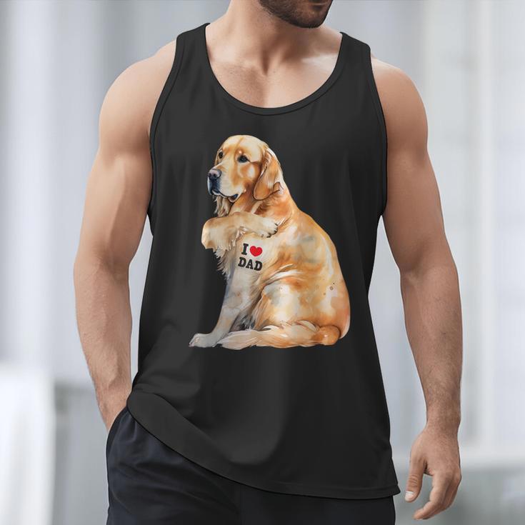 I Love Dad Patriotic Golden Retriever Canine Dog Lover Men Tank Top