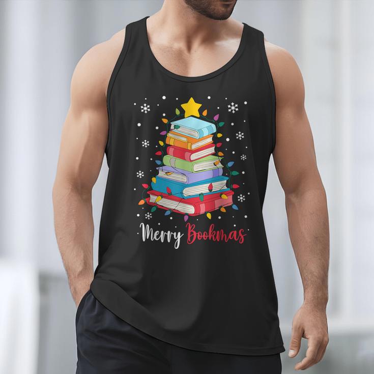 Merry Bookmas Book Christmas Tree Lights Xmas Men Women Kids Men Tank Top
