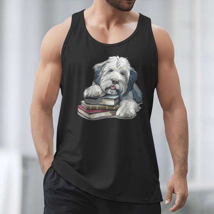 Old English Sheepdog Books Reading Dog Breed Graphic Men Tank Top Old English Sheepdog Books Reading Dog Breed Graphic Men Tank Top