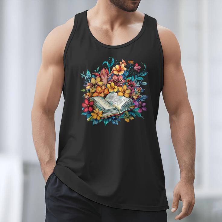 Open Book With Colorful Floral Reading Magic Men Tank Top