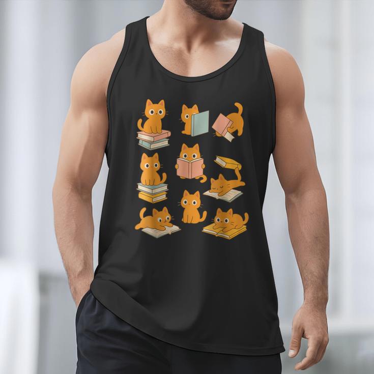 Orange Cats Reading Books Cat Lover Men Tank Top