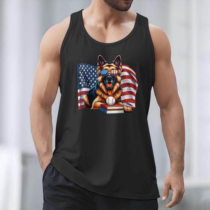 Patriotic German Shepherd Dog Books Baseball American Flag Men Tank Top