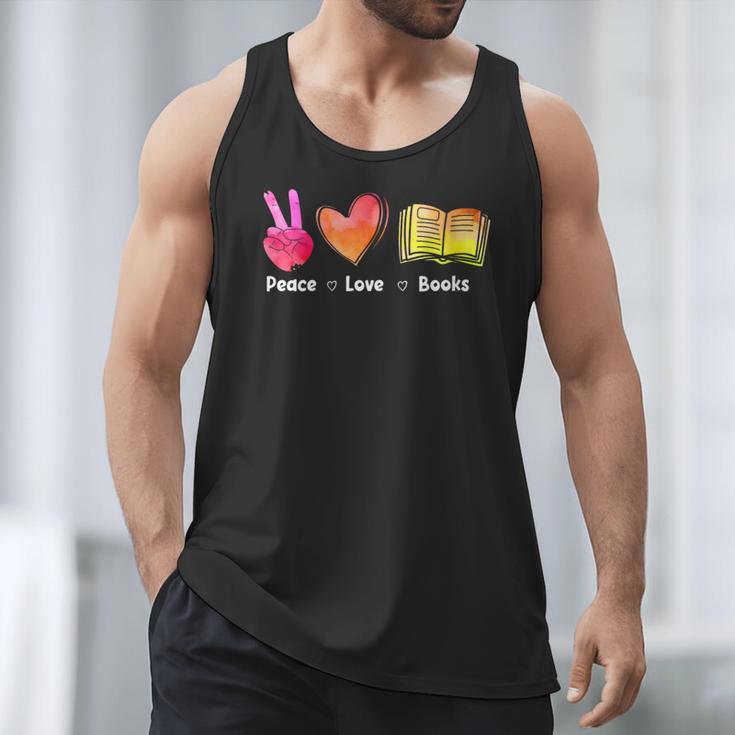 Peace Love Books Reader Librarian Library Book Men Tank Top