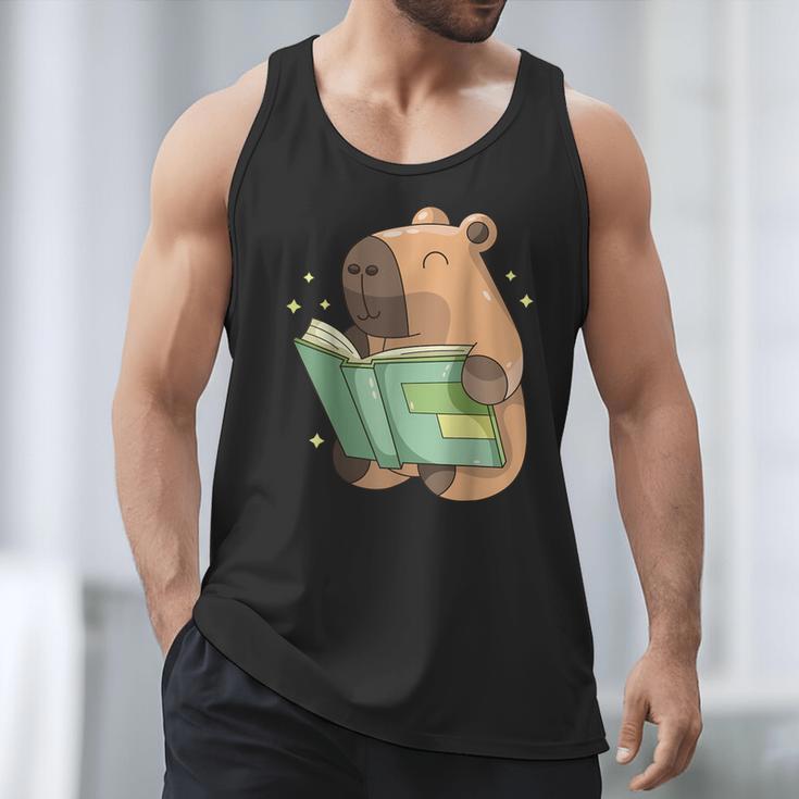 Pet Capybara Is Reading Library Capy Word Book Day Teacher Men Women Kids Men Tank Top