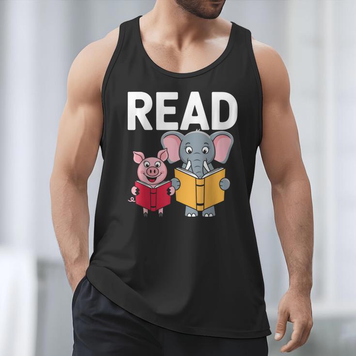 Pig Elephant Reading Cute Book Lover Bookworm Boys Girls Kid Men Tank Top