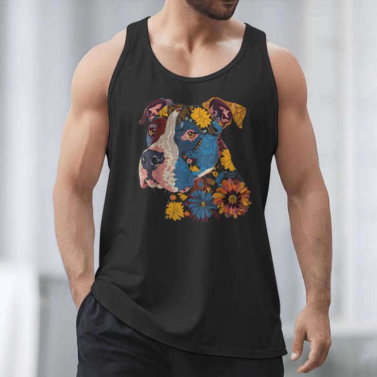 Pitbull Floral Dog Lover Vintage Flower Art Pitbull Mom Dad Men Tank Top