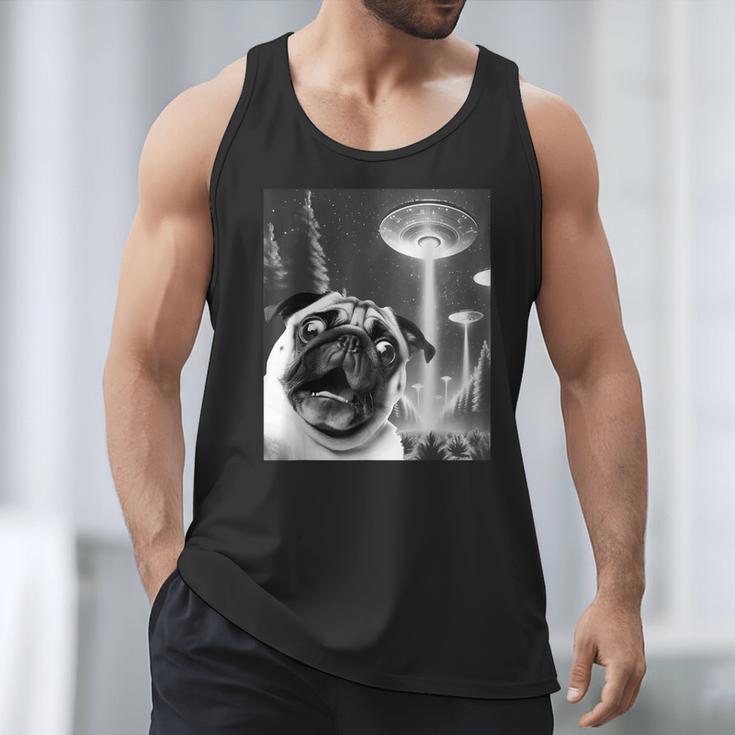 Pug Alien UFO Taking a Selfie Dog Mom Dad Men Tank Top