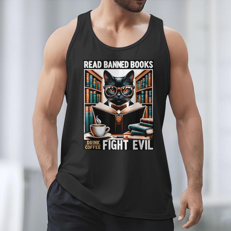 Read Banned Books Drink Coffee Fight Evil Book Reader Lovers Men Tank Top