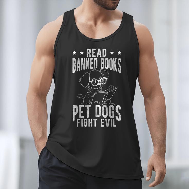 Read Banned Books PET DOGS FIGHT EVIL Read Books Reader Men Tank Top