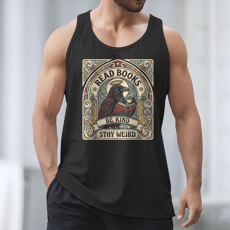 Read Books Be Kind Stay Weird Raven Tarot Reading Coffee Men Tank Top