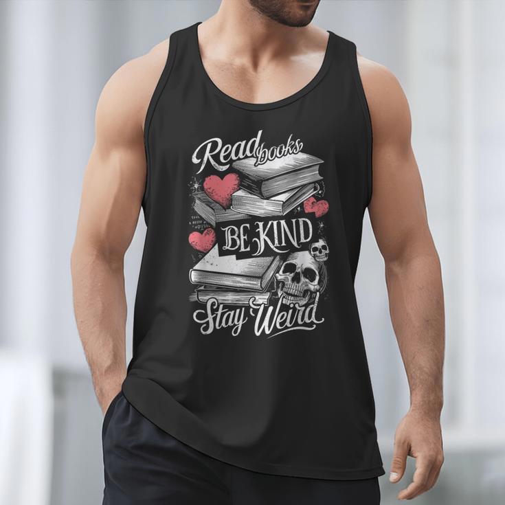 Read Books Be Kind Stay Weird Skeleton Heart Reading Alt Men Tank Top