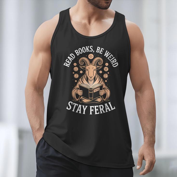 Read Books Be Weird Stay Feral Goat Men Tank Top