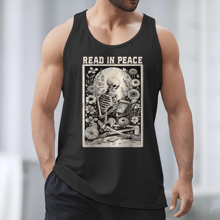 Read In Peace Skeleton Book Lover Bookworm Book Men Tank Top