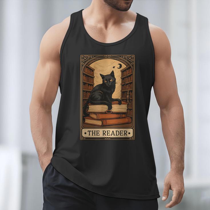 The Reader Cat Book Reading Halloween Tarot Card Men Tank Top