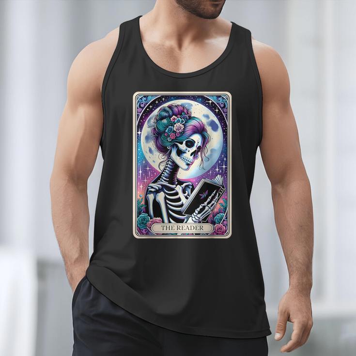 The Reader Tarot Card Reading Skeleton Skull Book Lover Men Tank Top