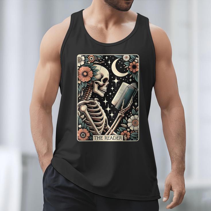 The Reader Tarot Card Skeleton Reading Book Bookworm Bookish Men Tank Top
