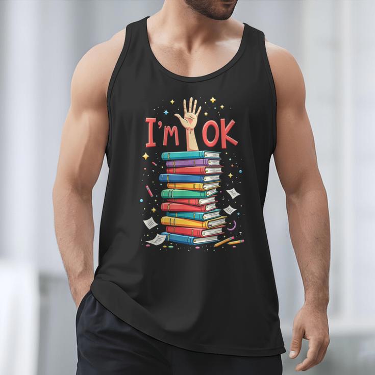 Reading Books Librarian Reader Nerd I'm Ok School Teacher Men Tank Top
