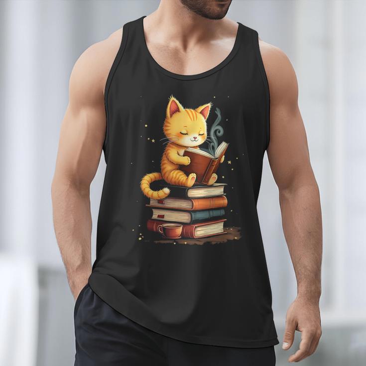 Reading Cat Books Cute Men Tank Top