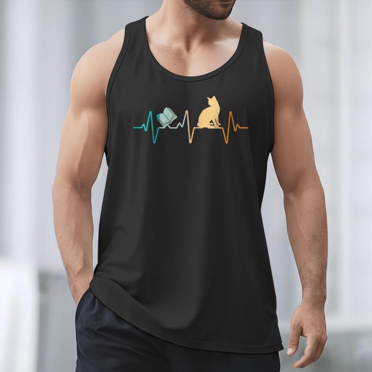 Reading Cat Heartbeat Book & Cat Lover Men Tank Top