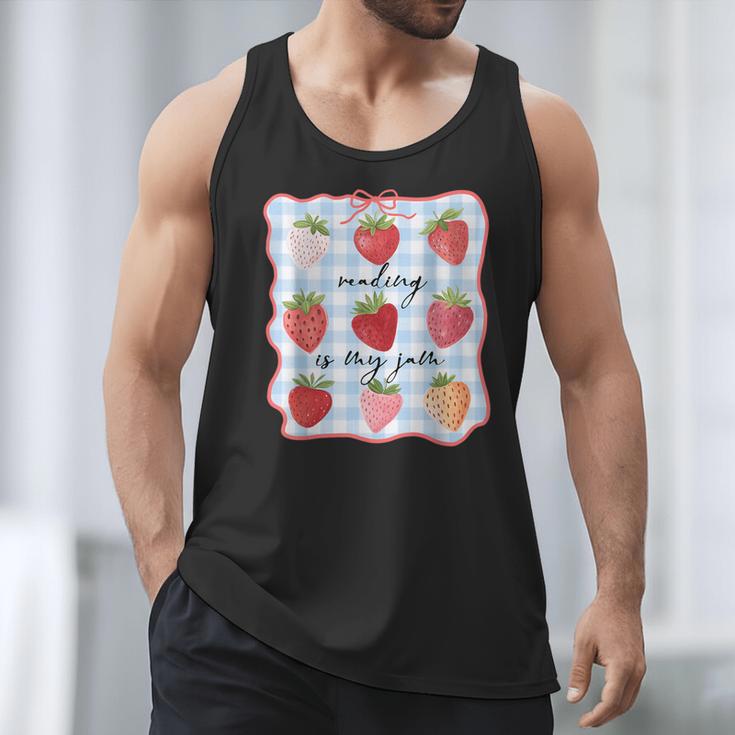 Reading Is My Jam Preppy Stawberry Bookworm Book Lover Nerd Men Tank Top