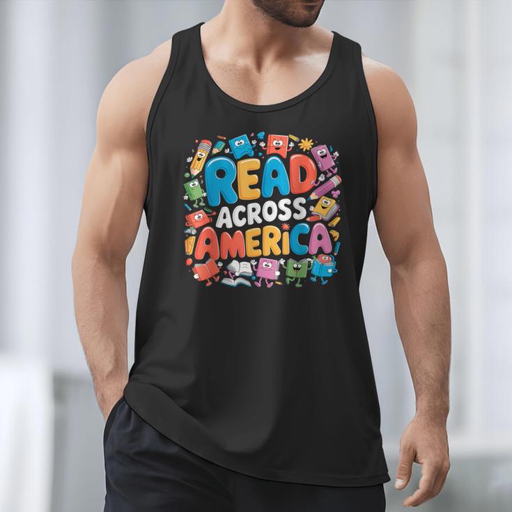Reads Across Tee America Books Reader Reading Teacher Men Tank Top