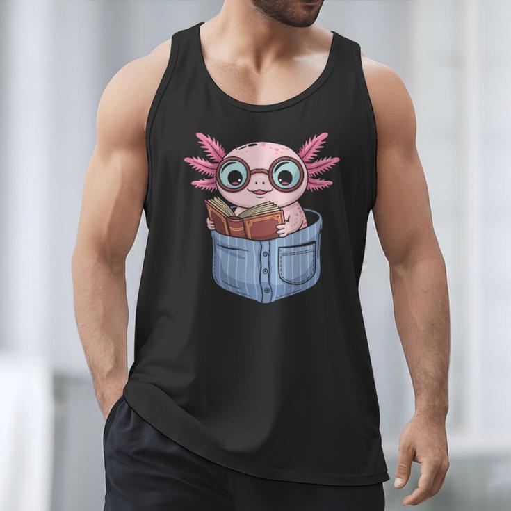 Readsalotl Axolotl Reading Book Lover Reading Pocket Axolotl Men Tank Top