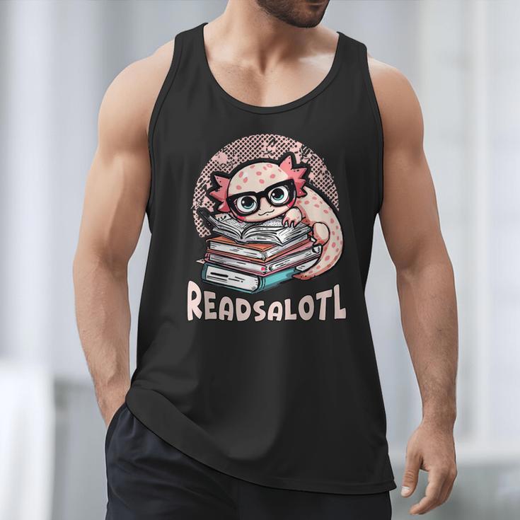 Readsalotl Axolotl Reading Books Glasses Bookworm Pun Fun Men Tank Top