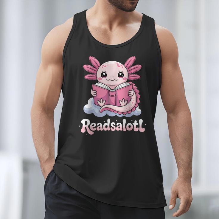 Readsalotl Axolotl Reading Cute Book Lover Bookworm Men Tank Top
