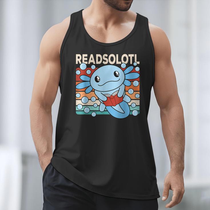 Readsolotl Blue Kawaii Axolotl Book Lover Reading Retro Men Tank Top