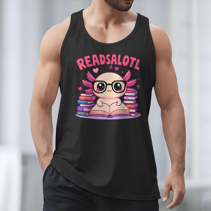 Readsolotl Pink Kawaii Axolotl Book Lover Reading Men Tank Top