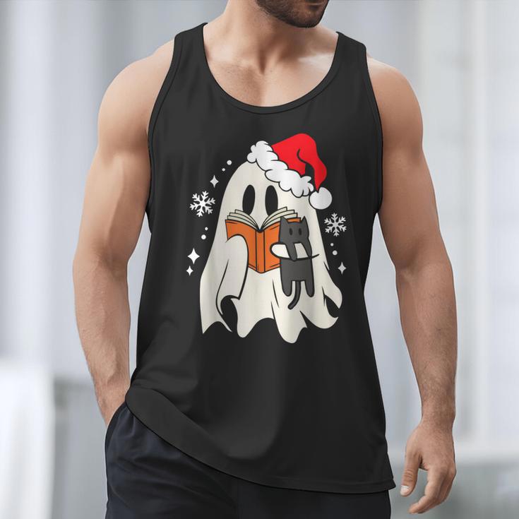 Retro Ghost Reading Book With Cat Bookish Club Christmas Men Women Kids Men Tank Top