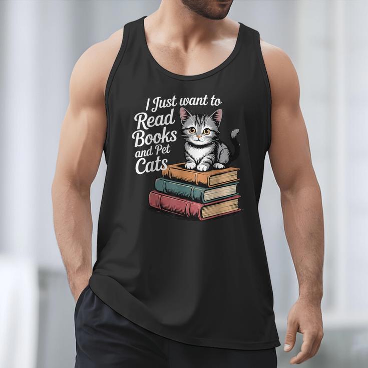 Retro I Just Want To Read Books And Pet Cats Cat For Men Women Kids Men Tank Top