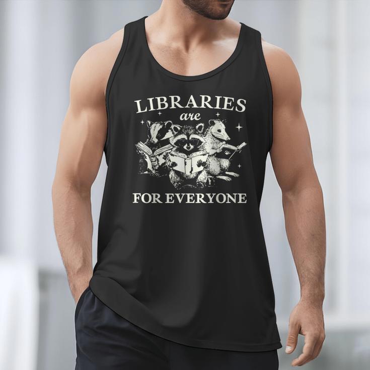 Retro Libraries Are For Everyone Racoon Reading Book Lover Men Tank Top