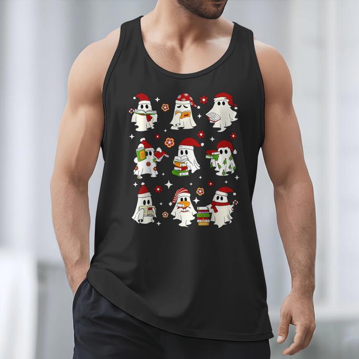 Santa Ghost Reading Books Christmas Library Teacher Men Tank Top Santa Ghost Reading Books Christmas Library Teacher Men Tank Top