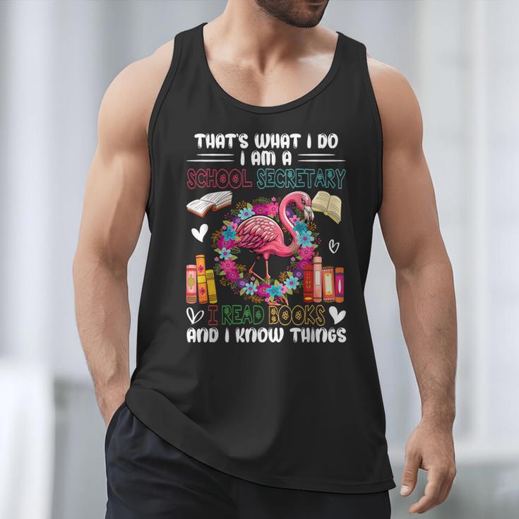 School Secretary Read Books And Know Things Flowers Flamingo Men Tank Top