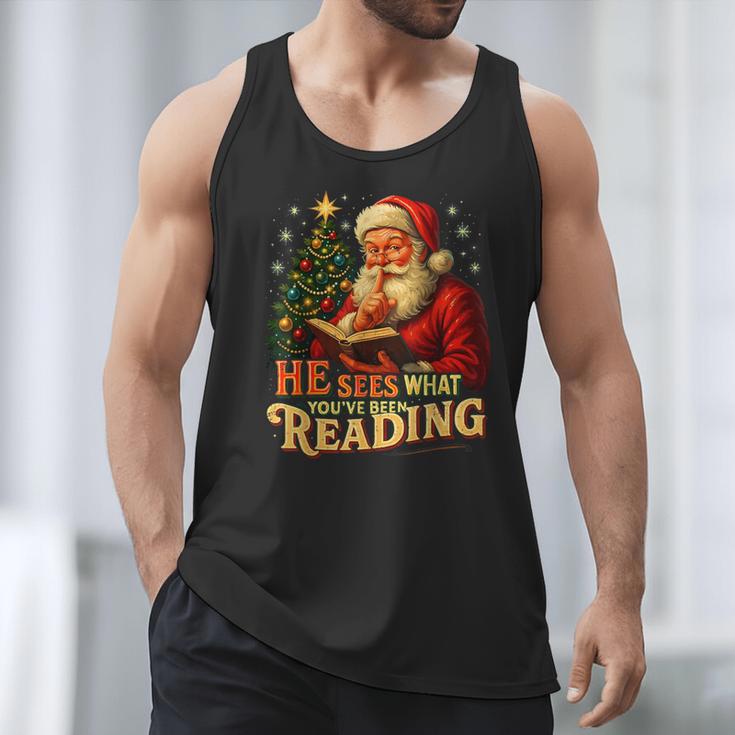 He Sees What You’Ve Been Reading Santa Book Lover Christmas Men Tank Top