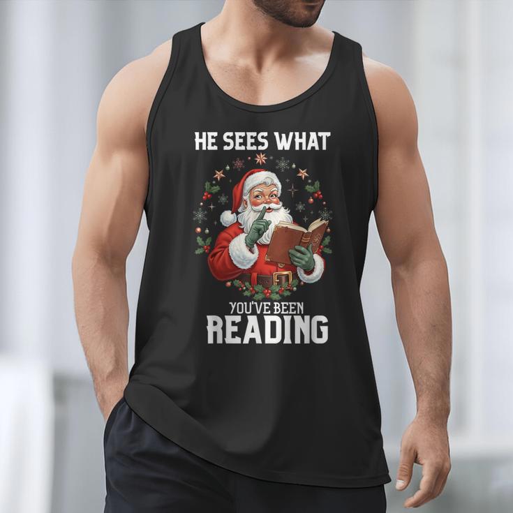 He Sees What You'Ve Been Reading Santa Book Lover Men Tank Top He Sees What You'Ve Been Reading Santa Book Lover Men Tank Top