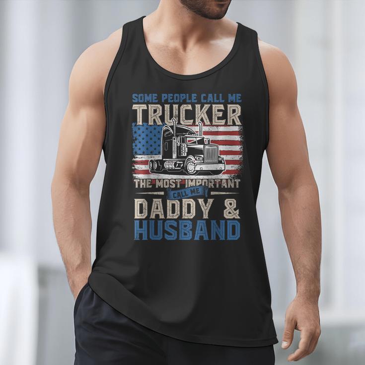 Semi Truck Driver Trucker Daddy Husband US American Flag Men Tank Top