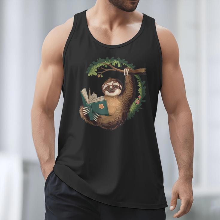Sloth Reading a Book Lazy Sloth Bookworm Men Tank Top
