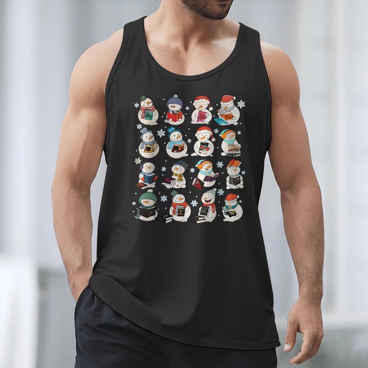 Snowman Reading Book Christmas Cozy Book Lover Bookish Men Tank Top