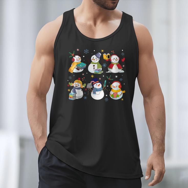 Snowman Reading Books Teacher Christmas Librarian Bookworm Men Tank Top