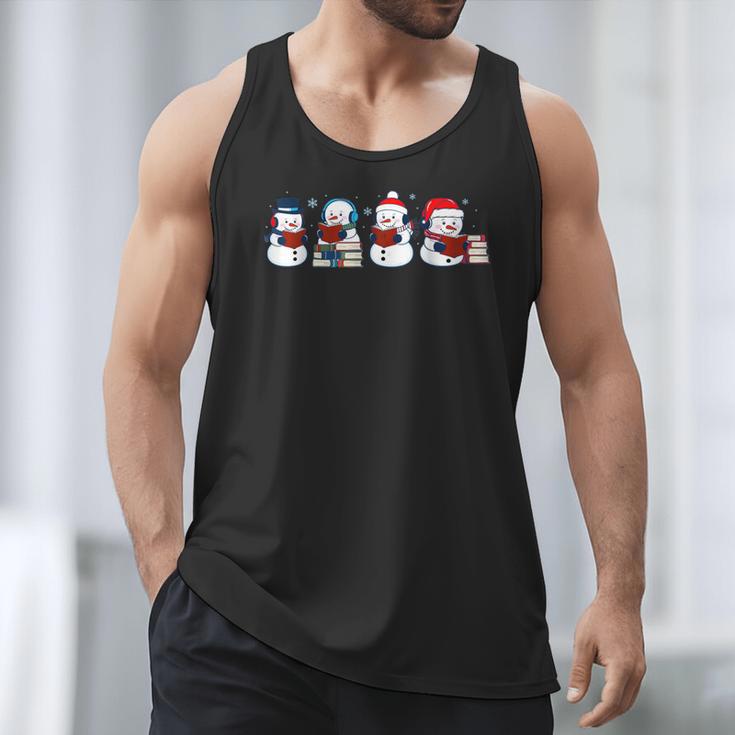 Snowman Reading Books Teacher Librarian Bookworm Christmas Men Tank Top