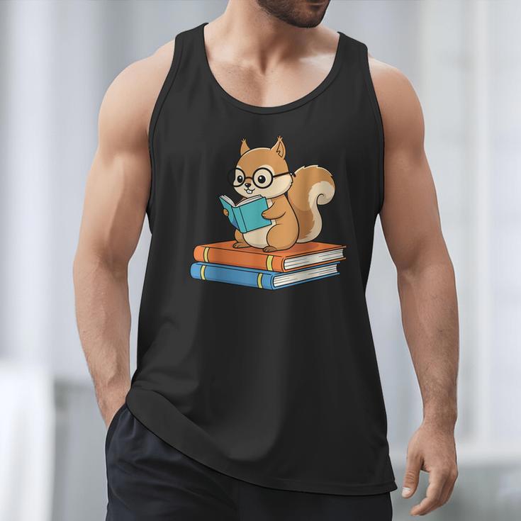 Squirrel Reading Book Glasses Bookworm Librarian Men Tank Top