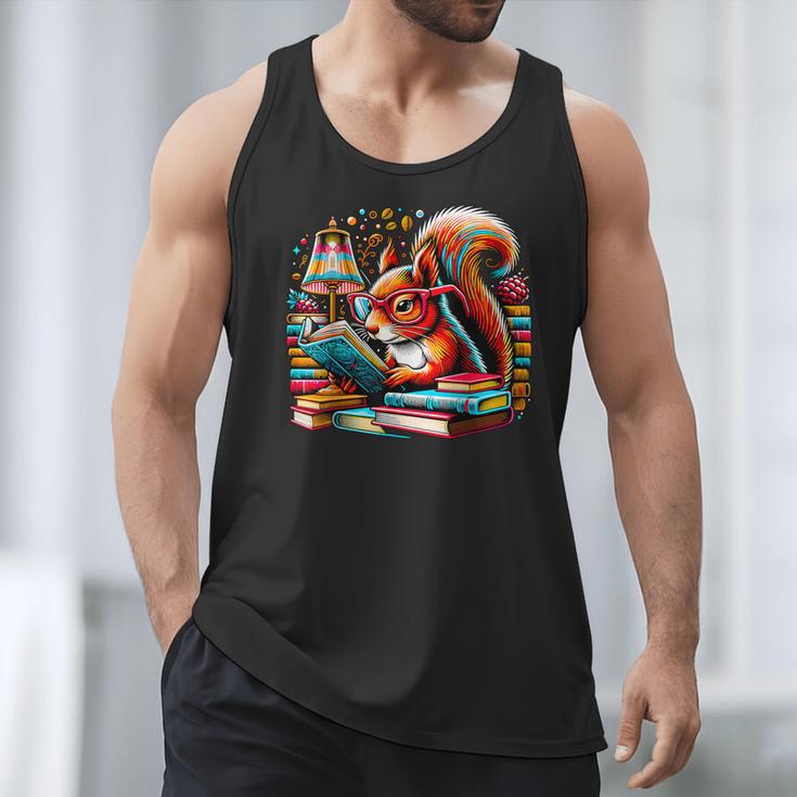 Squirrel Reading a Book Lover Bookworm Men Tank Top