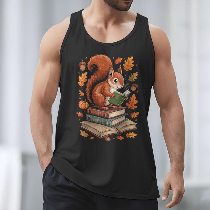 Squirrel Reading Book Lovers Fall Leaves Library Books Men Tank Top