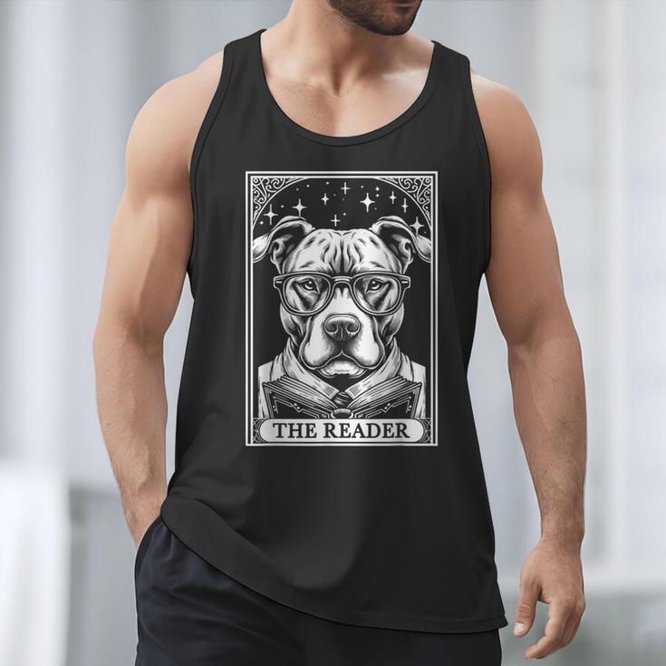 Tarot Card Vintage Pit Bull Pittie Dog Book Lover The Reader Men Tank Top