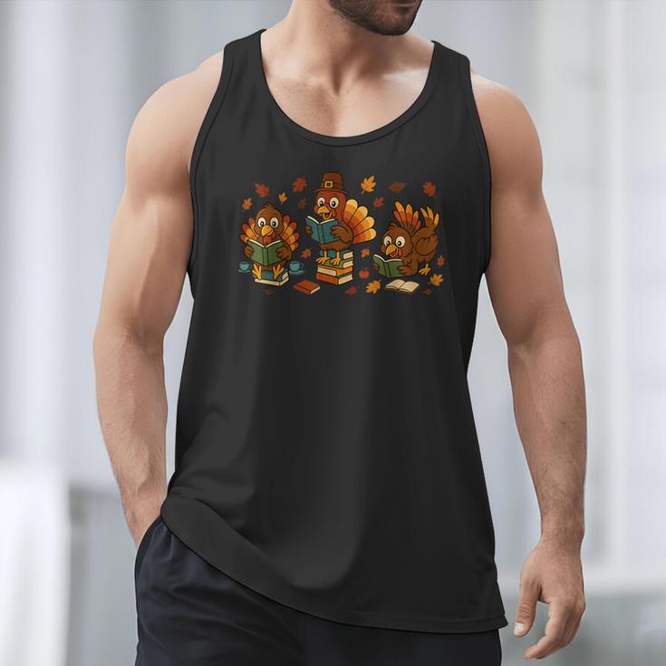Teacher Fall Thanksgiving Turkey Reading Books Lovers Men Tank Top