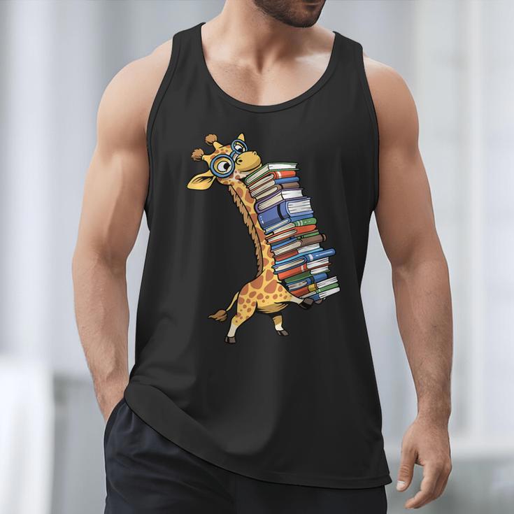 Teacher Shirt Giraffe Holding Books Bookworm Librarian Men Tank Top