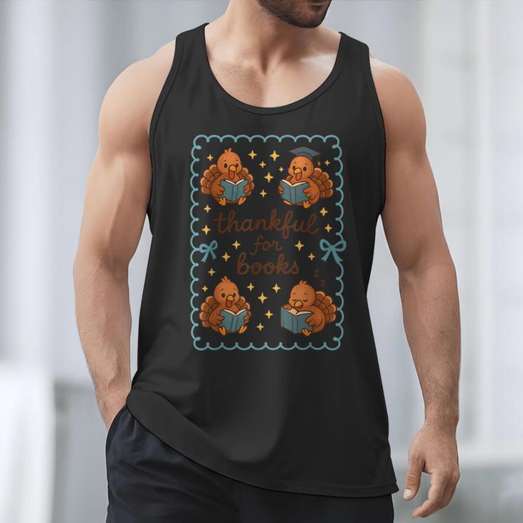 Thankful For Books Turkey Reading Book Lovers Fall Teacher Men Tank Top