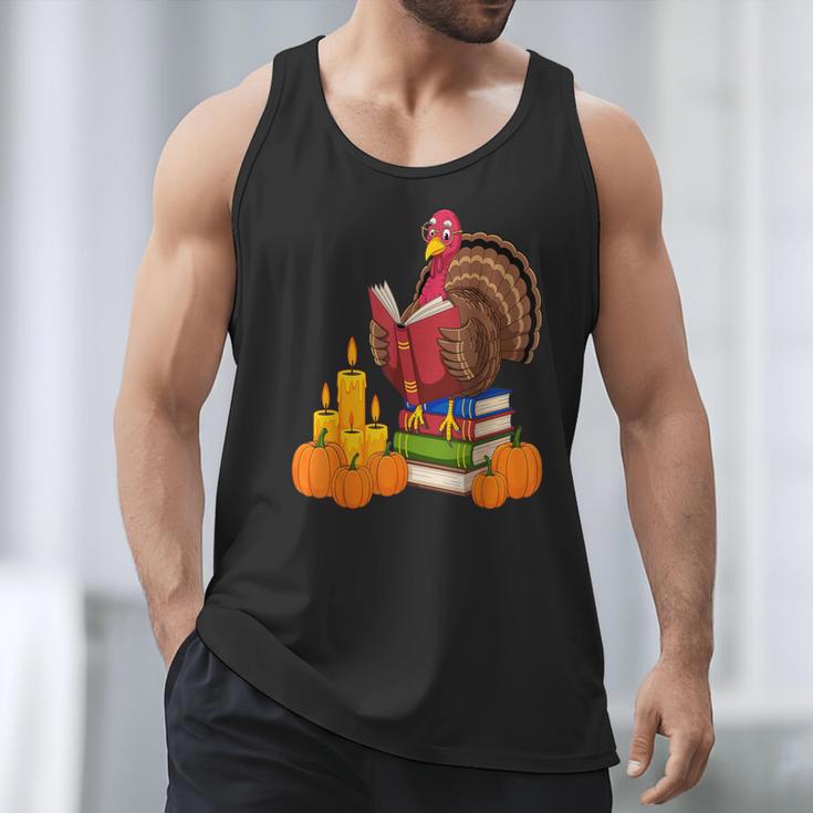Turkey Reading Books Fall Thanksgiving Teacher Book Men Tank Top Turkey Reading Books Fall Thanksgiving Teacher Book Men Tank Top